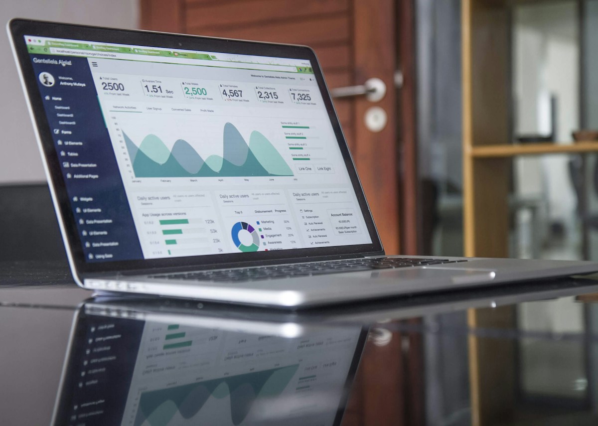 Laptop displaying marketing charts and campaign performance data for analysis